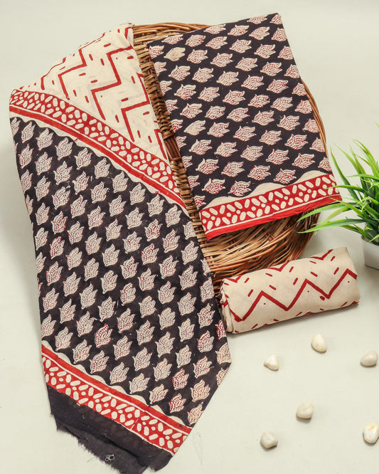 Flower Print Cotton Suit With Cotton Dupatta