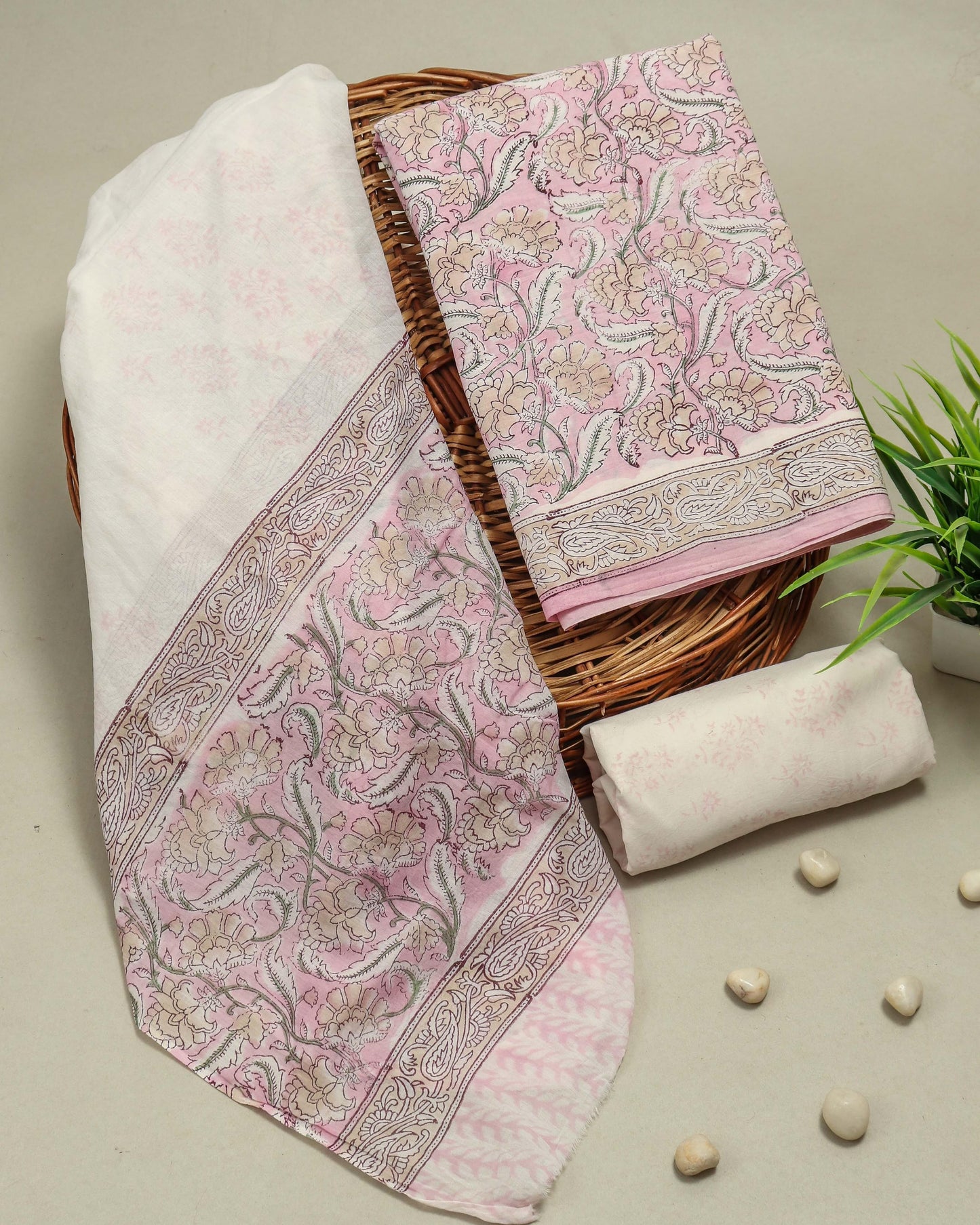 Flower Print Cotton Suit With Cotton Dupatta