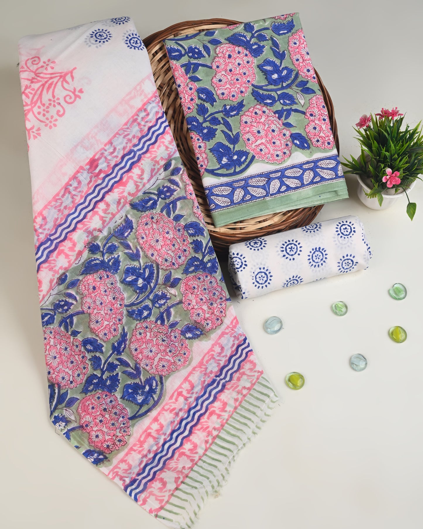 Black Buti Print  Cotton Suit With Cotton Dupatta