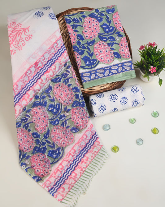 Black Buti Print  Cotton Suit With Cotton Dupatta